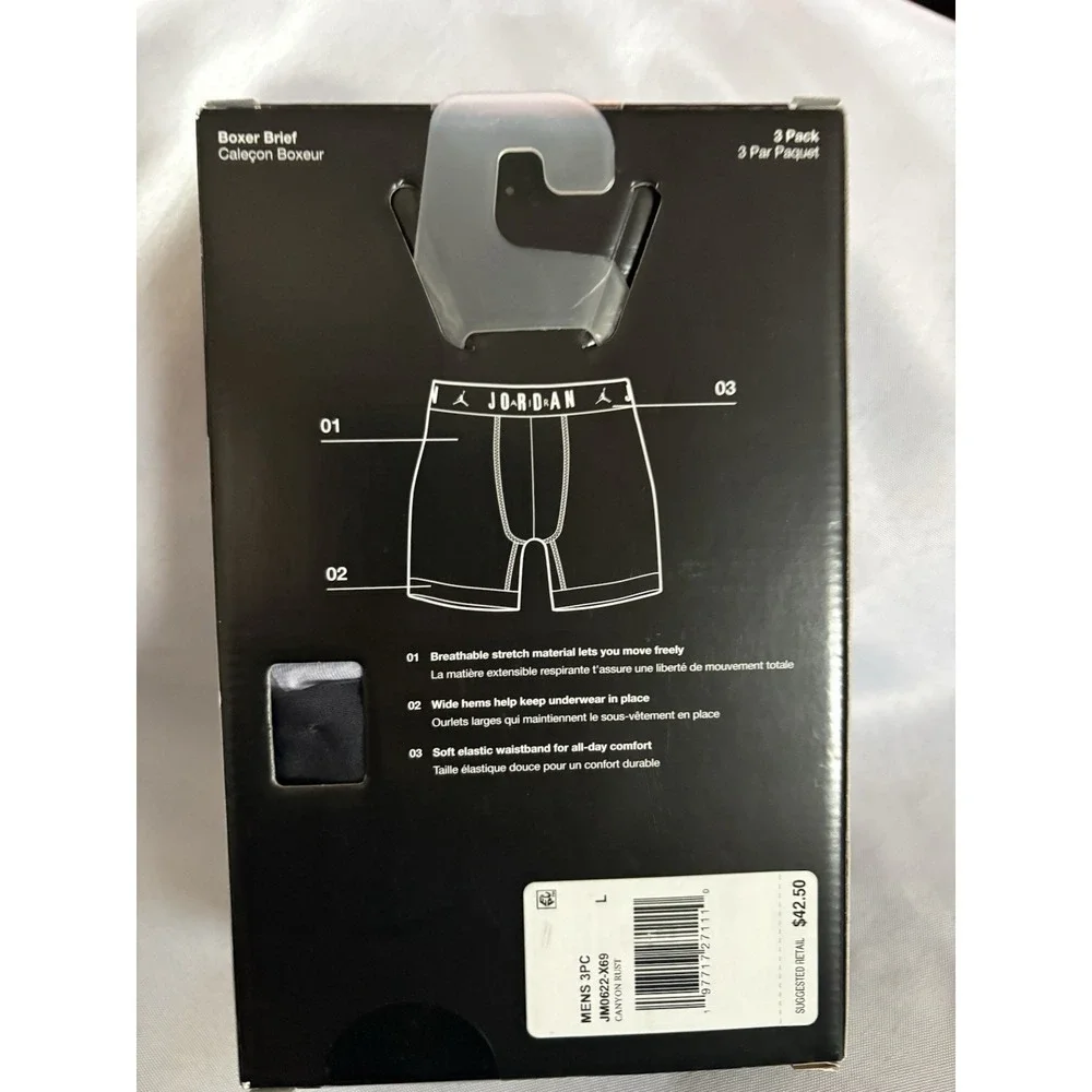 NEW Jordan Flight Cotton Stretch Boxer Briefs 3-Pack Multi Mens Size Large 36-38